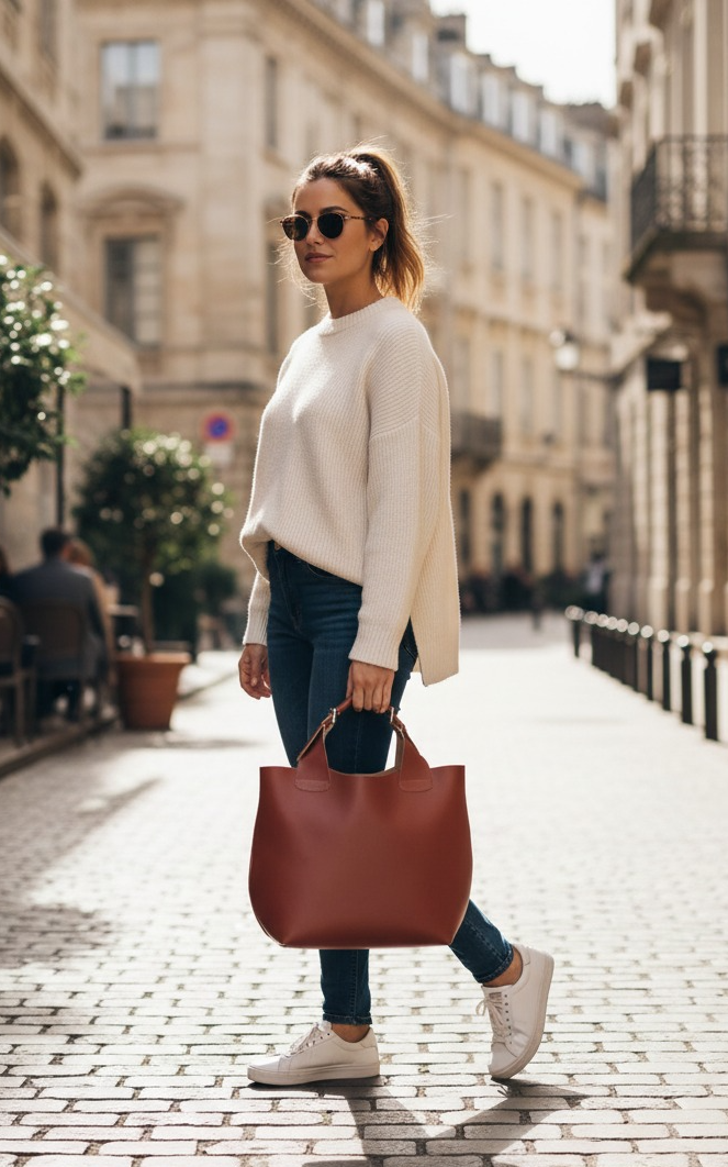 Elegant Leather Tote Bag for Women with Removable Fabric Inner Bag for Daily Use
