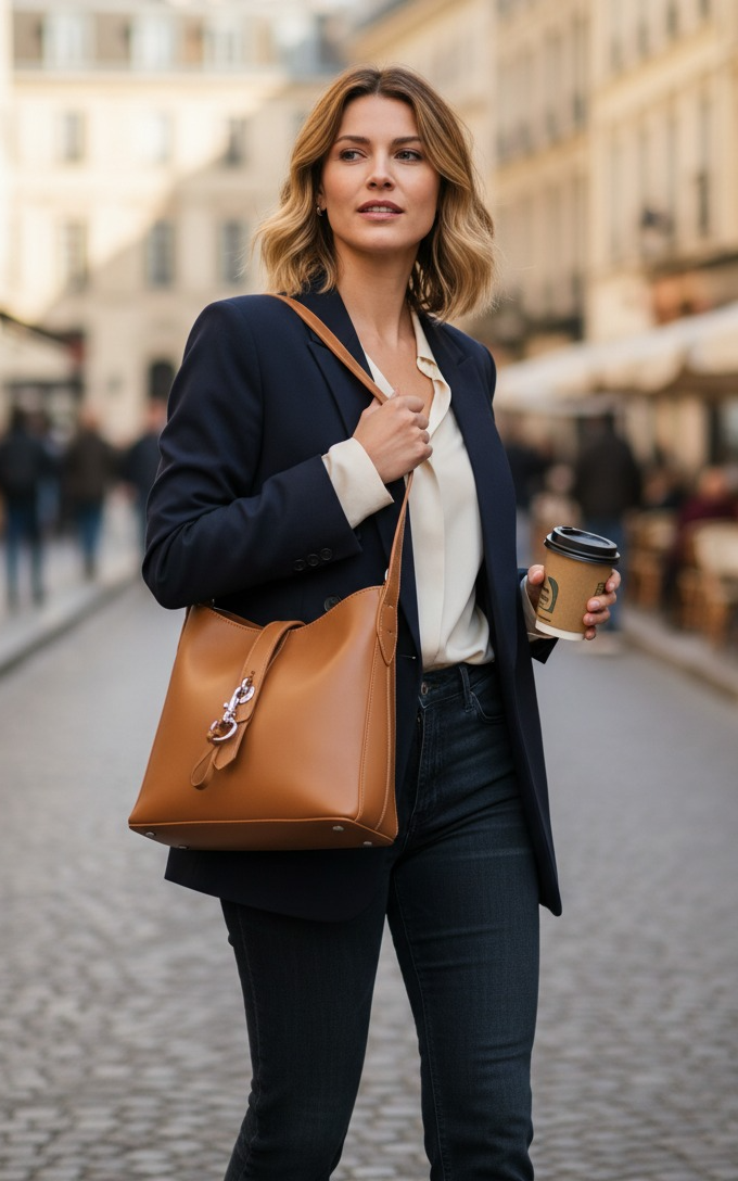 Stylish Italian Leather Shoulder Bag for Women with Spring Hook Closure and Removable Strap
