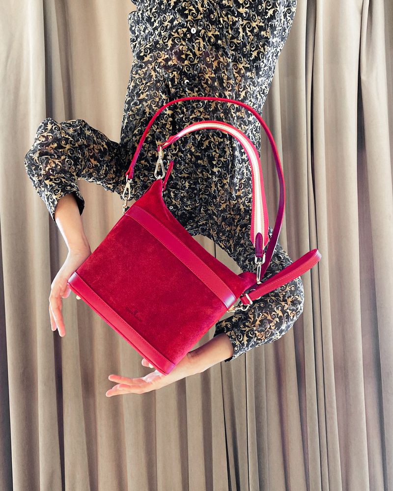 Suede Bucket Bag with Crossbody Strap and Top Handle for Everyday Use