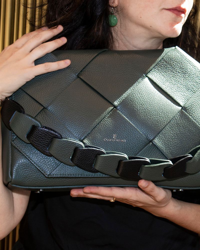 Woven Leather Shoulder Bag with Chain Strap Everyday Use